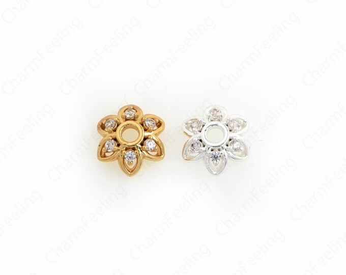 18K Gold Filled Flower Bead Caps,Pearl Caps,Round Bead Caps,Flower Caps,Spacer Jewelry, Brass Caps, DIY Gold Jewelry Making,10x3.4mm