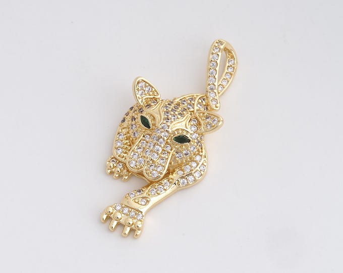 Leopard Pendant,Micropavé CZ Animal Charm,18K Gold Filled Animal Necklace, Leopard Charm,DIY Jewelry Supplies, 40.8x18.3x7.5mm