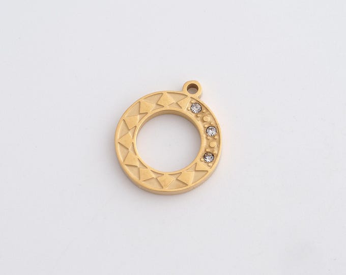 Stainless Steel Round Pendant,Round Charms,CZ Round Charm, DIY Jewelry Supplies,17x14.8x1.6mm
