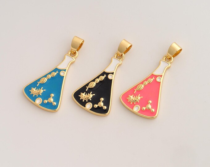Enamel Chemistry Flask Pendant,Science Laboratory Flasks Pendant,18K Gold Filled Flask Charm,DIY Jewelry Accessories,32.6x16.4x2.3mm