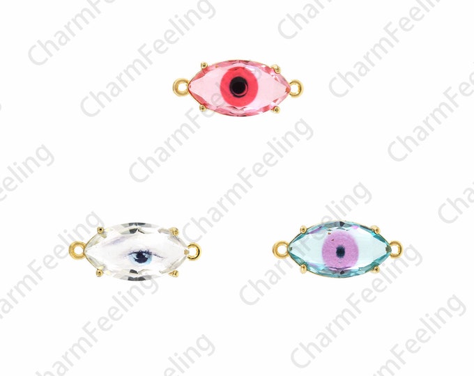18K Gold Filled Hollow Eye Charm,Micropavé Cubic Zirconia Eye Connector,Eye Charm,DIY Jewelry Making Accessories 10x22.5x6mm