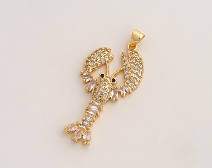 CZ Lobster Pendant,Marine Life Pendant,18K Gold Filled Lobster Charm,DIY Jewelry Accessories,43.7x19.7x4mm