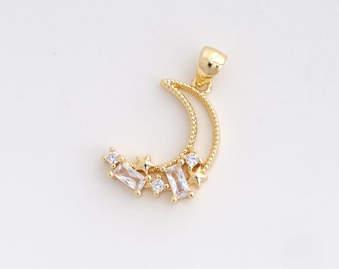 Micropavé CZ Crescent Charm, 18K Gold Filled Moon Pendant,DIY Jewelry Accessories, 27.2x16x3.8mm