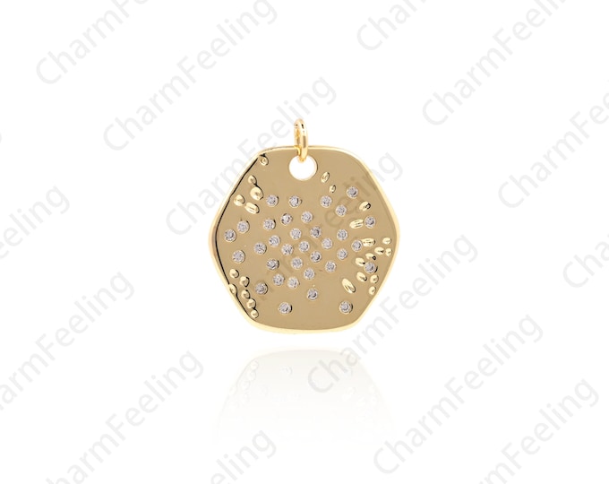 CZ Micro-Paved Hexagonal Pendant, Hexagonal Charm, Star Charm, Star Necklace, Gold Plated Discovery 25x22.6x1.5mm 1pcs