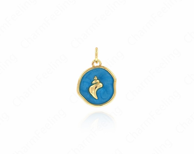 Round Ocean Necklace,Natural Shell Pendant,18K Gold Filled Conch Necklace,Shell Charm,DIY Jewelry Accessories,18.5x13x3.3mm