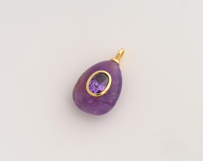 Natural Stone Pendant,Energy Stone Pendant,18K Gold Filled Water Drop Stone Charm,DIY Jewelry Accessories,25.4x15x9.3mm