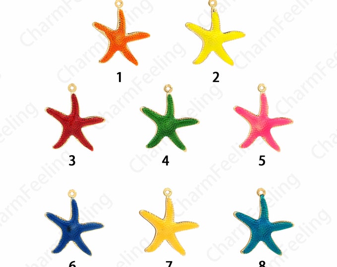 Sea Creature Charm, Starfish Pendant, 18K Gold Filled Starfish Necklace,Enamel Starfish Pendant, DIY Jewelry Accessories 22x20.5x3mm