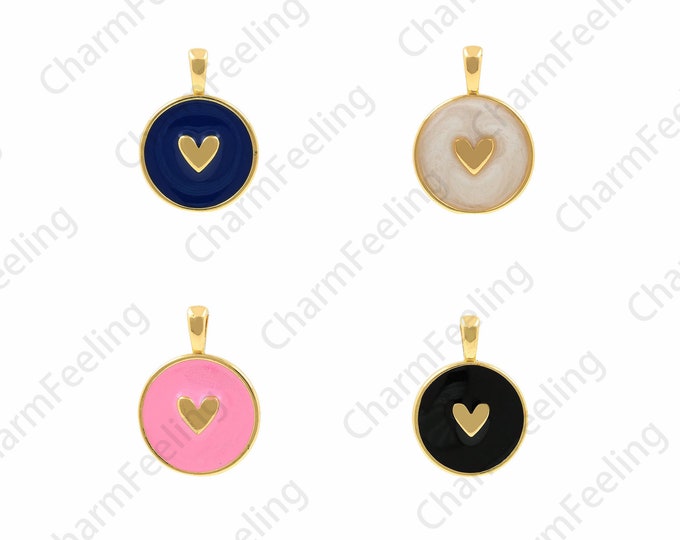 18K Gold Filled Enamel Heart-Shaped Pendant,Heart-Shaped Necklace,Heart-Shaped Pendant,Enamel Charm,DIY Jewelry Accessories, 17.5x24.5x2.7mm