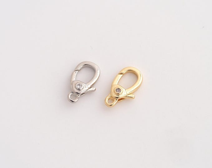 CZ Lobster Clasp, Spring Clasp, 18K Gold Filled Claw Clasp, DIY Jewelry Making Supplies, 11.4x7x3mm