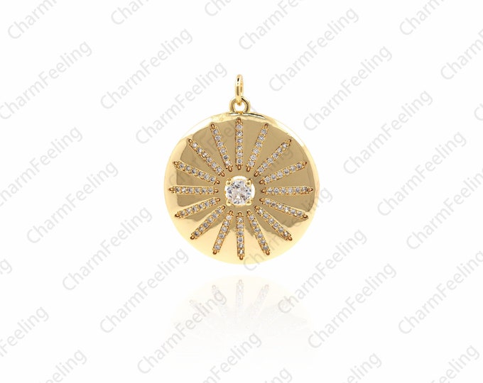 Sun Beam Charm,Sun Charm Pendant, Dainty Celestial  ,CZ SunBurst Pendant Necklace for Jewelry Supply 31.5×26×5mm  1pcs