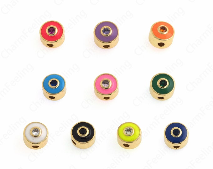 Round Beads,Flat Beads, 18K Gold Filled Eye Beads, Enamel Beads, DIY Bracelet Necklace Accessories 8x6mm