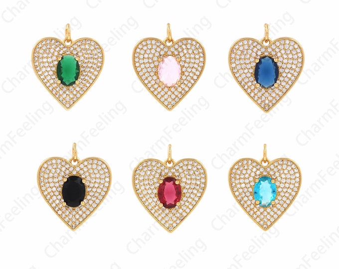 Micropavé Cubic Zirconia Heart Pendant, 18K Gold Filled Heart Necklace, Love Pendant,DIY Jewelry Components 22.5x19x4mm