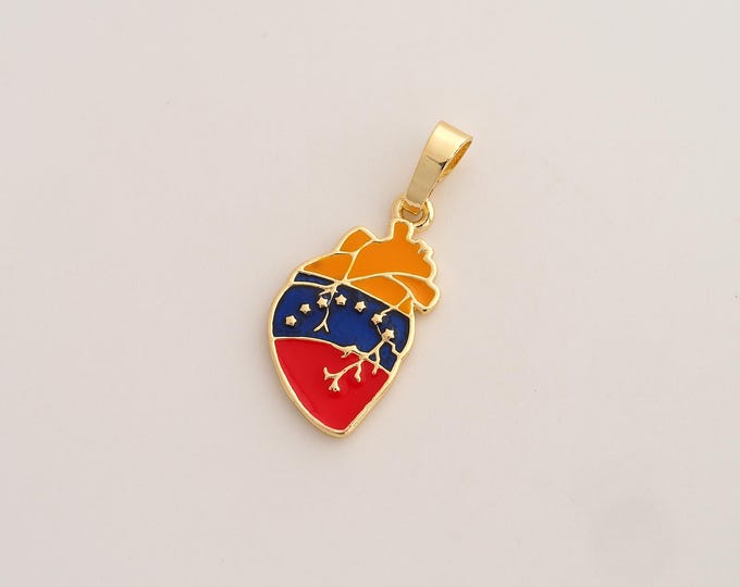 Enamel Venezuela Flag Pendant,Heart Pendant,18K Gold Filled Venezuela Charm,DIY Jewelry Accessories,31.2x13.3x2mm