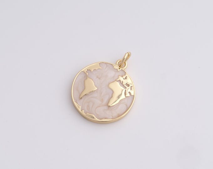 World Map Pendant,World Map Charm,Enamel Charms,18K Gold Filled World Map Pendant,DIY Jewelry Making Accessories 24.2x18.2x2.4mm