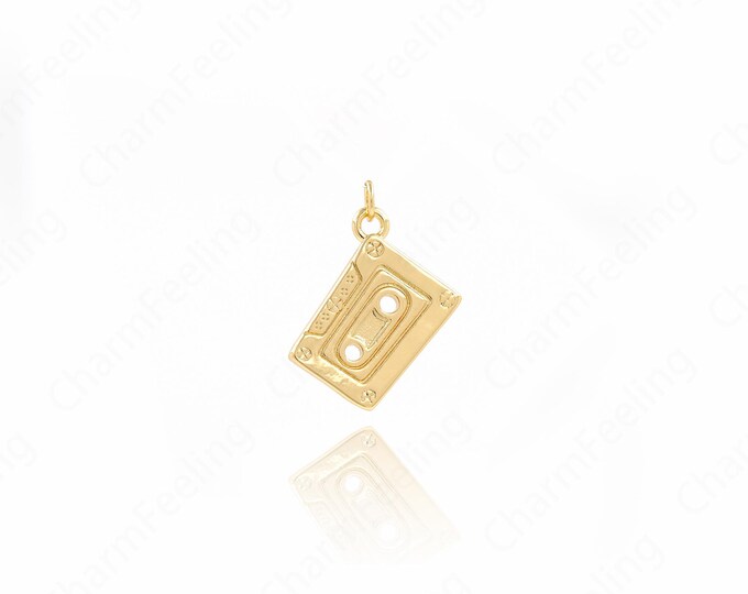 Gold Tape Charm,18K Gold Filled Tape Necklace,Tape Pendant,DIY Jewelry Supplies,23.7x16.5x2.2mm