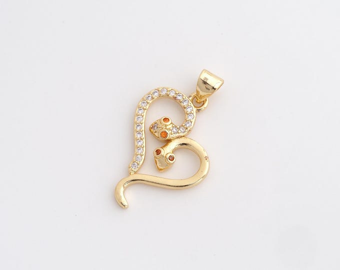 CZ Snake Pendant,Animal Pendant,18K Gold Filled Snake Charm,DIY Jewelry Accessories,28.7x17x3.2mm