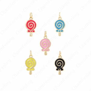 18K Gold Filled Candy Necklace, Lollipop Pendant, Candy Charm, Enamel Charm, Lollipop Necklace, DIY Jewelry Supplies, 21x10x2.5mm