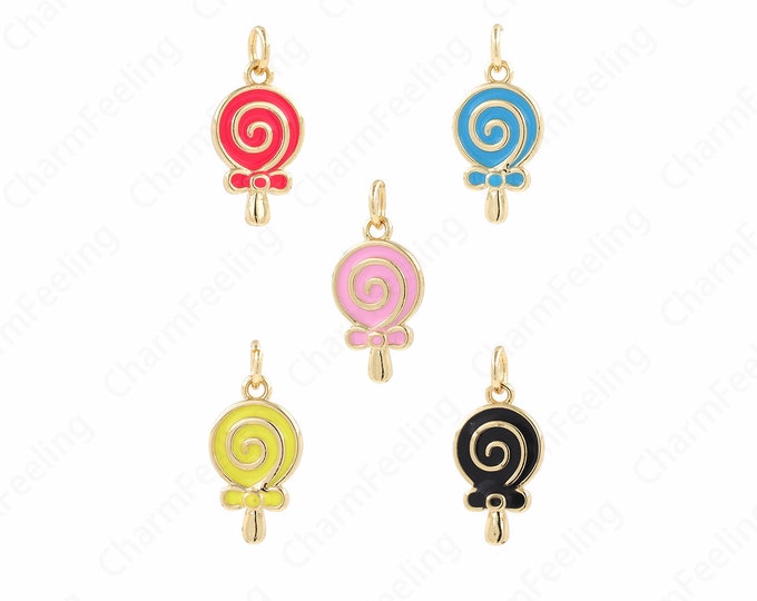 18K Gold Filled Candy Necklace, Lollipop Pendant, Candy Charm, Enamel Charm, Lollipop Necklace, DIY Jewelry Supplies, 21x10x2.5mm