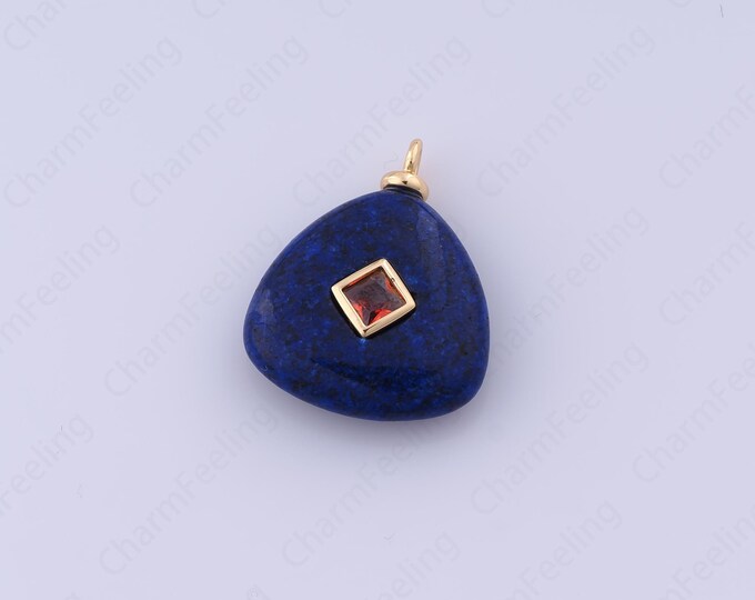 Blue Crystal Natural Stone Pendant,Diamond Shape Charm,18K Gold Filled Gem Pendant,DIY Jewelry Supplies, 24.7x19.8x6.2mm