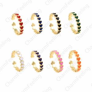 18K Gold Filled Enamel Love Heart Ring, Enamel Heart-Shaped Ring, Heart-Shaped Jewelry, Enamel Jewelry, Gold Open Ring, Adjustable Ring