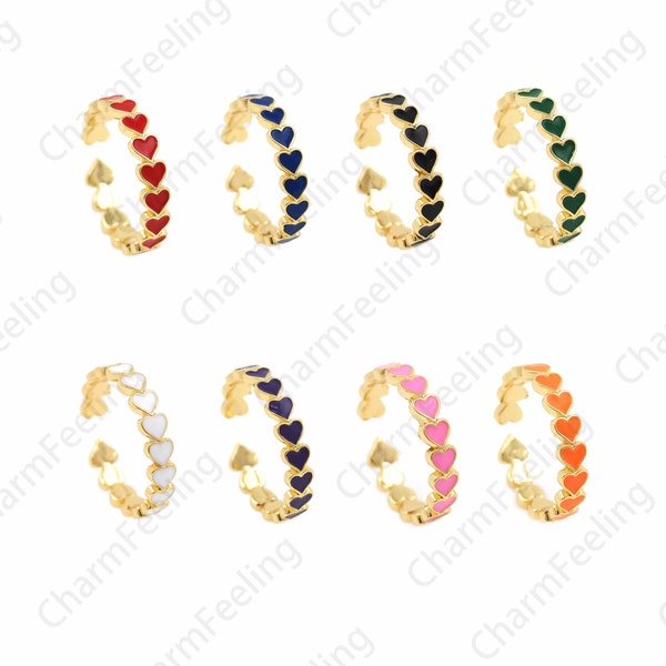 18K Or rempli d’émail Love Heart Ring, Enamel Heart-Shaped Ring, Bijoux en forme de coeur, Bijoux en émail, Gold Open Ring, Ajustable Ring