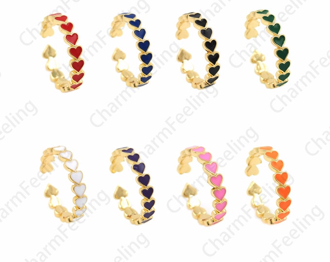 18K Gold Filled Enamel Love Heart Ring, Enamel Heart-Shaped Ring, Heart-Shaped Jewelry, Enamel Jewelry, Gold Open Ring, Adjustable Ring