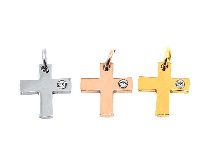 christian pendant,gold plated cross,cubic zirconia cross,plain cross 15*11*1.5mm 1pcs