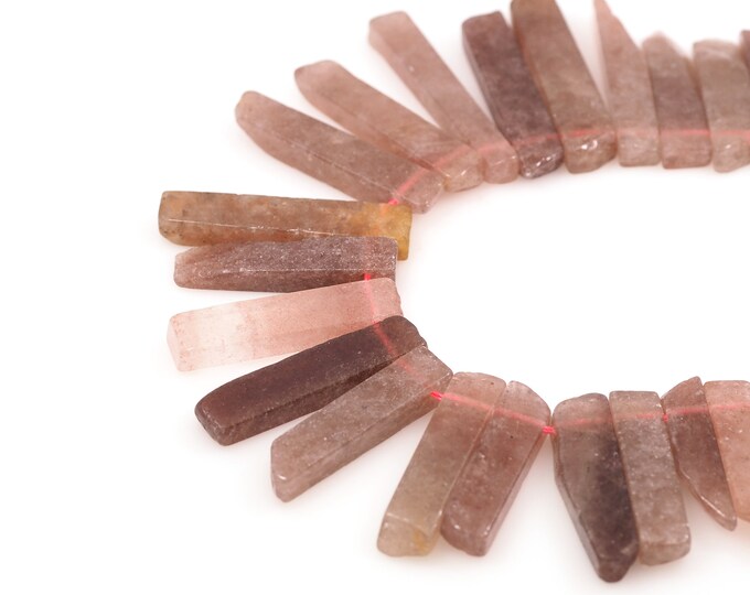 Strawberry Crystal Rectangular Chain, Strawberry Crystal Bucket Beads, Bar Gem Chain, Natural Stone Necklace,Rectangular Beads,10-12x28-48mm