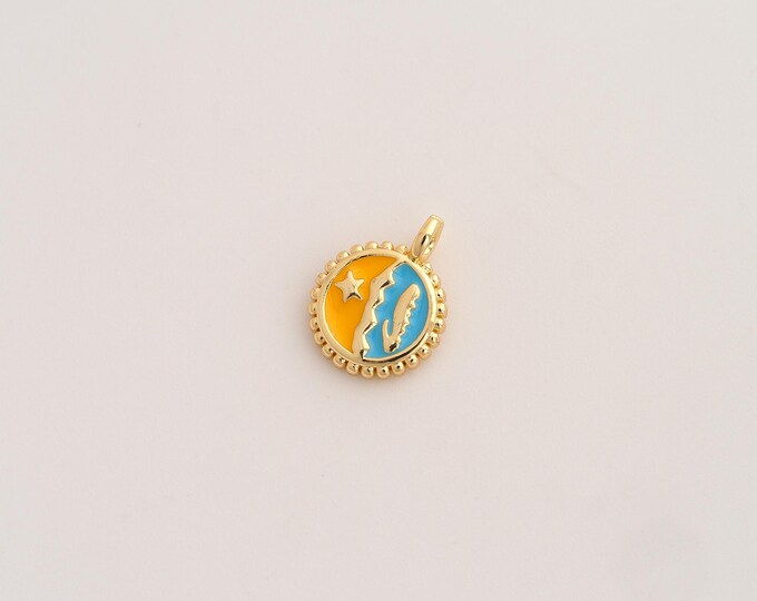 Enamel Round Medal Pendant,Medal Pendant,18K Gold Filled Round Charm,DIY Jewelry Accessories,12.6x9.4x2mm