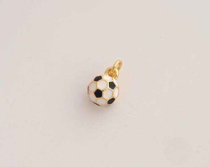 Enamel Football Pendant,Sports Pendant,18K Gold Filled Soccer Charm,DIY Jewelry Accessories,13.7x8.2x8.2mm