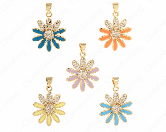 Flower Charm,Sunflower Charm, 18K Gold Filled Round Pendant,Plant Pendant,Flower Pendant, DIY Jewelry Accessories, 27.5x20.5x4mm