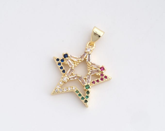 Pentagram Pendant, Micropavé CZ Star Charm,18K Gold Filled Star Jewelry,Celestial Charm, DIY Jewelry Supplies, 26.8x21x3.3mm