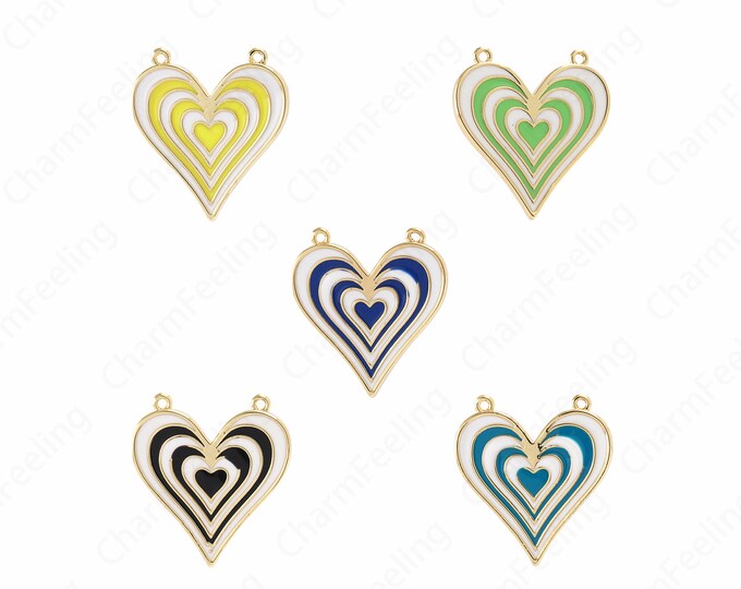 Love Charm, Heart-Shaped Pendant,18K Gold Filled Enamel Pendant,Love Necklace,Enamel Charm, DIY Jewelry Accessories, 25x23.5x2.5mm