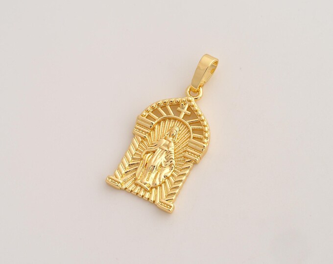 Virgin Mary Pendant,Religious Pendant,18K Gold Filled Catholic Charm,DIY Jewelry Accessories,32.2x15x3mm