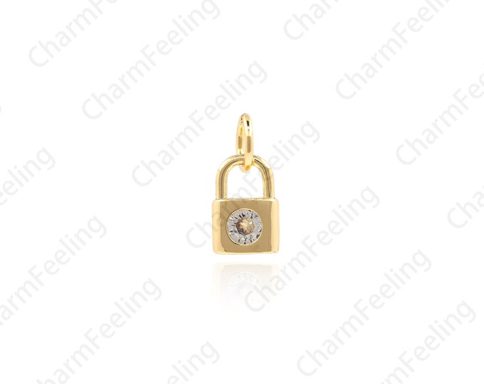 Micro-Pave Padlock Necklace, Gold Lock Pendant, CZ Padlock Pendant, Lock Pendant, Minimalist Lock Necklace 11.5x5.6x2.4mm 1pcs