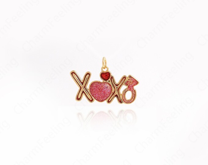 Letter XOXO Charms,Enamel Charm,18K Gold Filled XOXO Pendant DIY Jewelry Making Accessories 19x28.6x2.8mm