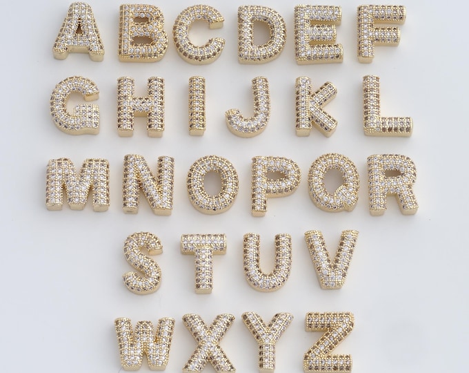 18K Gold Filled Initial Pendant, Micropavé CZ Letter Pendant, Alphabet Charm, DIY Jewelry Accessories, 12.7x12x4.7mm