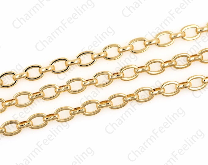 Paper Clip Chain, 18K Gold Filled Oval Chain, Continuous Chain,Welded Chain, Gold Plated Discovery,Necklace Bracelet Accessory 7x9mm 1 meter