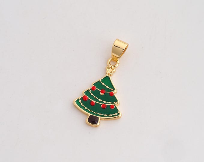 Enamel Christmas Tree Pendant,Christmas Pendant,18K Gold Filled Tree Charm,DIY Jewelry Accessories,28.8x15.2x1.7mm