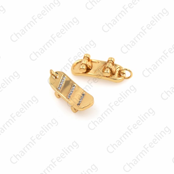 Skateboard Pendant, 3D Skateboard Necklace, Sports Charm, Filled Gold Charm, DIY Jewelry Making Accessories 23x6.8x5.6mm 1pcs