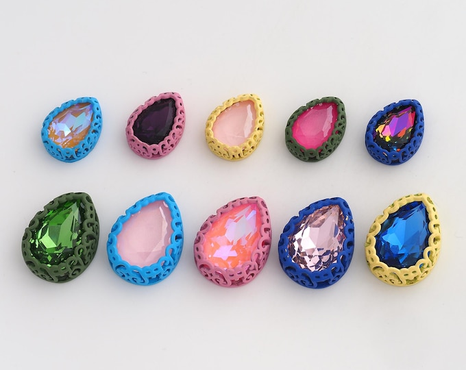 10 pcs 18K Gold Filled Gemstone Spacer Beads,Water Drop Gemstone Beads,Tear Drop Beads,DIY Jewelry Supplies,Big 13x18mm Small 10x14mm