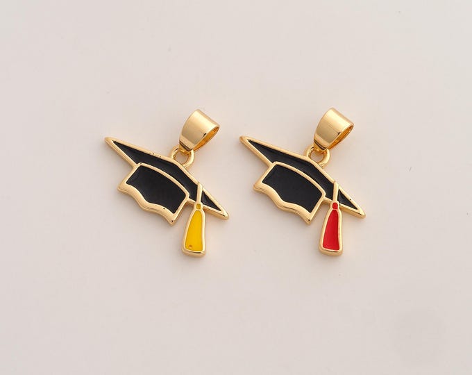 Enamel Doctoral Cap Pendant,Doctoral Cap Pendant,18K Gold Filled Doctoral Cap Charm,DIY Jewelry Accessories,18.8x22.8x2.2mm