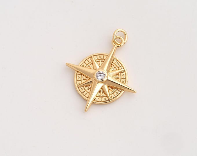 CZ Polaris Pendant,Celestial Pendant,18K Gold Filled Starburst Charm,DIY Jewelry Accessories,28.7x22.8x3.6mm