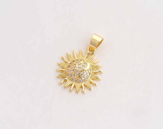 CZ Sun Pendant,Celestial Pendant,18K Gold Filled Sunburst Charm,DIY Jewelry Accessories,26.3x18.6x3.6mm