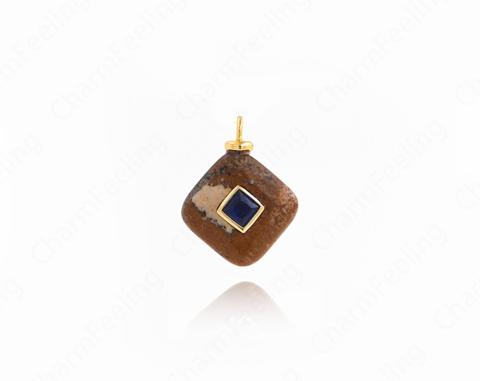 18K Gold Filled Rectangular Necklace,Natural Stone Charm,Micropaved CZ Bar Pendant, DIY Jewelry Accessories 21.5x16.5x7mm