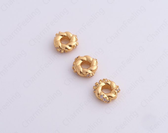 5 pcs Gold Twist Spacer Beads, 18K Gold Filled Flat Beads,Dainty Twist Bracelet Necklace Spacer Beads, DIY Jewelry Supplies,7.2x2.5mm