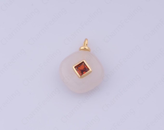 White Jade Natural Stone Pendant,Diamond Shape Charm,18K Gold Filled Gem Pendant,DIY Jewelry Supplies, 20.8x15.8x5.7mm