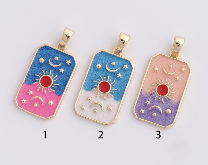 Enamel Sun Charm,Square Sun Pendant,18K Gold Filled Sun Charm,DIY Jewelry Supplies,35x16x2mm