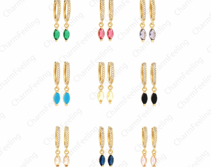 Micropavé CZ Gold Earrings,Dangle Earrings,Oval Earrings,Round Earrings,18K Gold Filled Dangling Earrings,DIY Jewelry Supplies 24x13mm