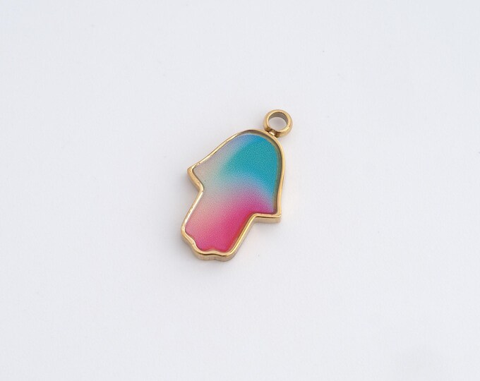 Enamel Hamsa Charms,Dainty Hand Charm, 18K Gold Filled Hamsa Pendant,DIY Jewelry Accessories 17.5x10.5x2mm